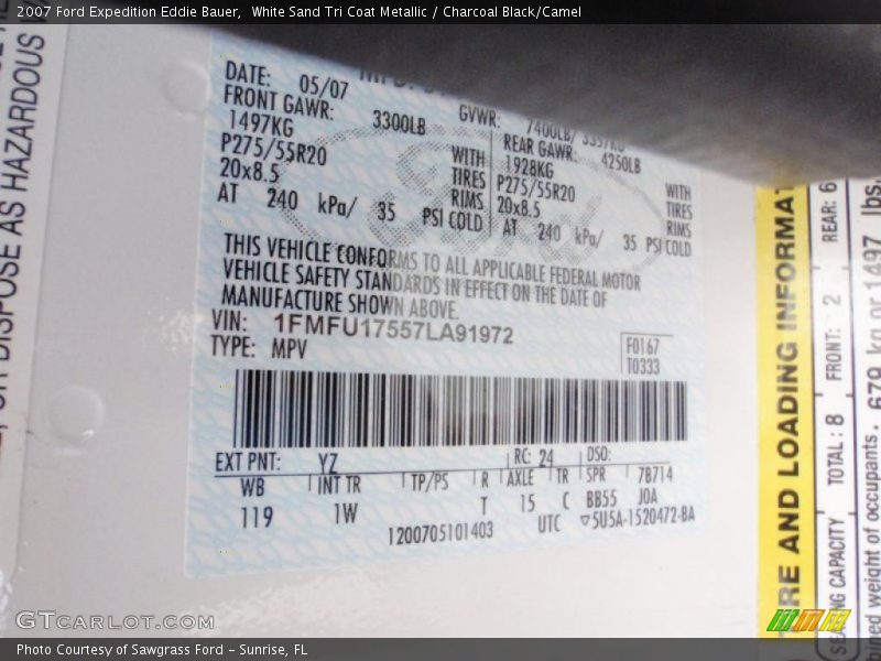 White Sand Tri Coat Metallic / Charcoal Black/Camel 2007 Ford Expedition Eddie Bauer