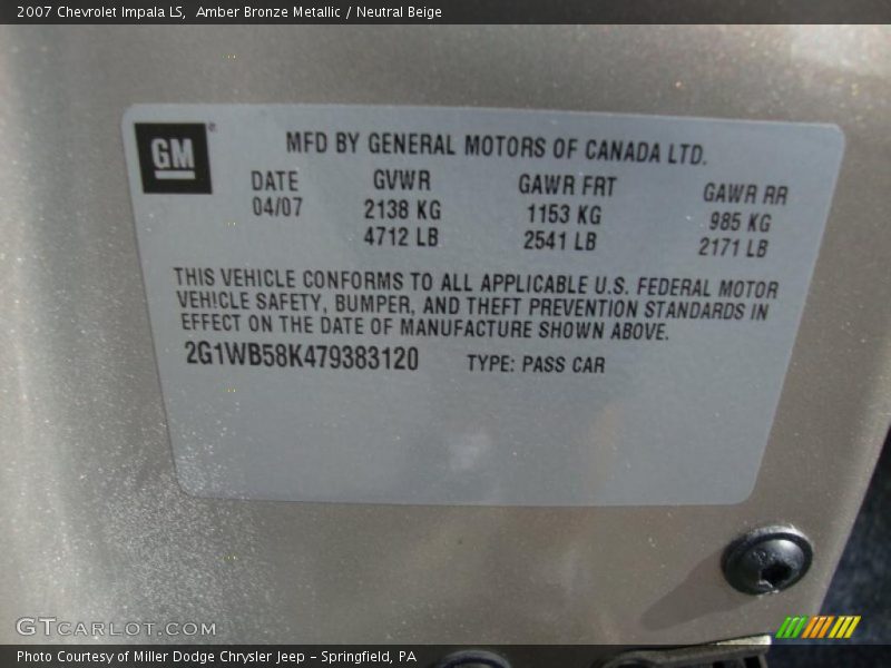 Amber Bronze Metallic / Neutral Beige 2007 Chevrolet Impala LS