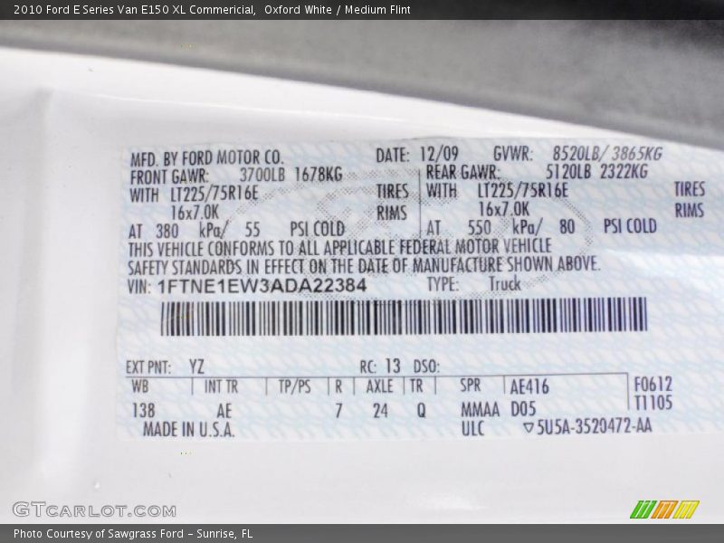 Oxford White / Medium Flint 2010 Ford E Series Van E150 XL Commericial