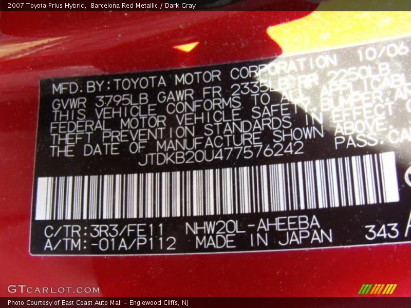 Barcelona Red Metallic / Dark Gray 2007 Toyota Prius Hybrid