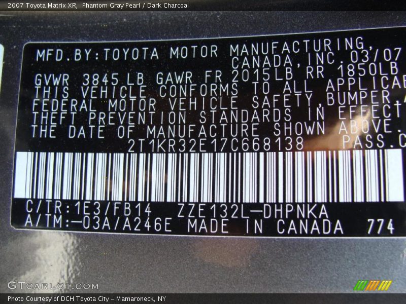 Phantom Gray Pearl / Dark Charcoal 2007 Toyota Matrix XR