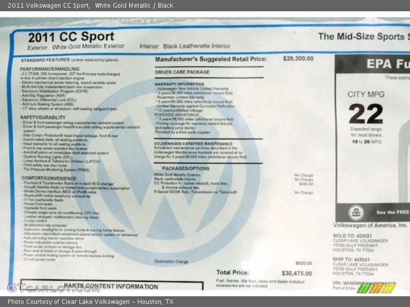 White Gold Metallic / Black 2011 Volkswagen CC Sport