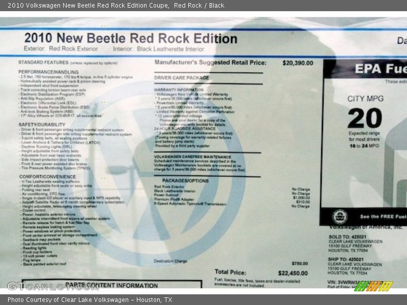 Red Rock / Black 2010 Volkswagen New Beetle Red Rock Edition Coupe