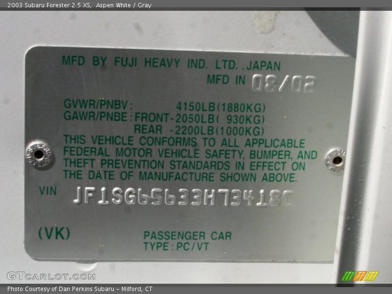 Aspen White / Gray 2003 Subaru Forester 2.5 XS