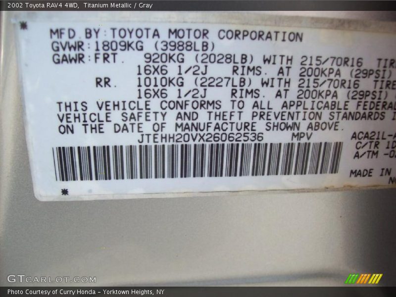 Titanium Metallic / Gray 2002 Toyota RAV4 4WD