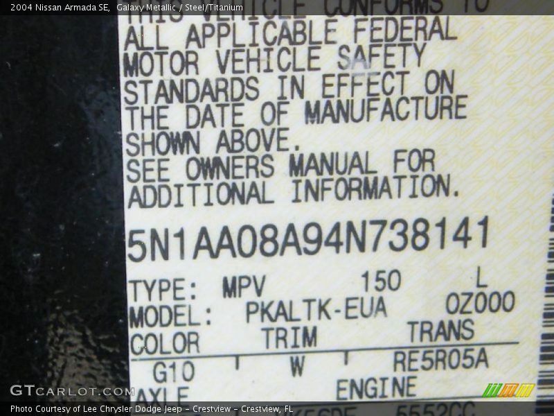 Galaxy Metallic / Steel/Titanium 2004 Nissan Armada SE