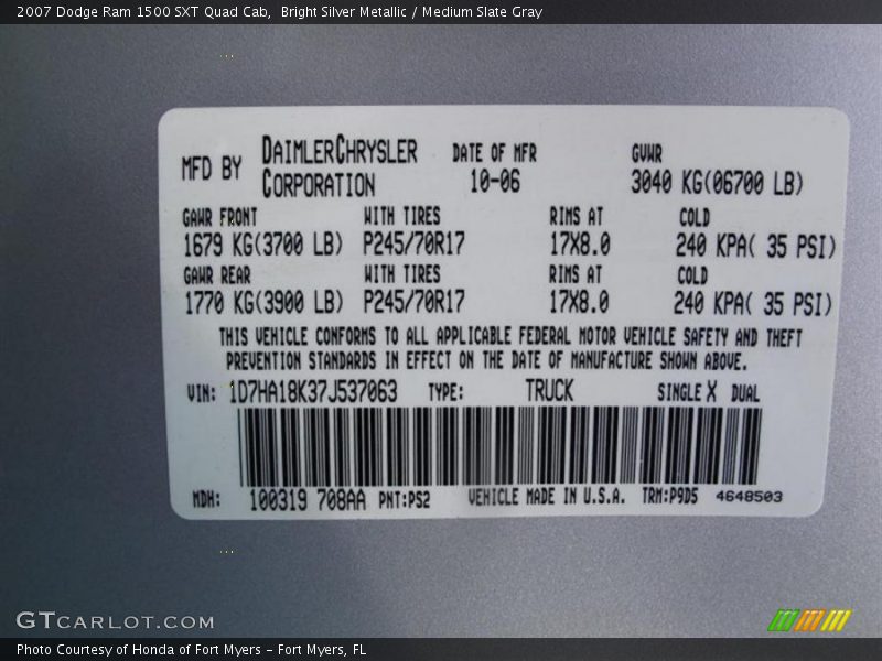 Bright Silver Metallic / Medium Slate Gray 2007 Dodge Ram 1500 SXT Quad Cab