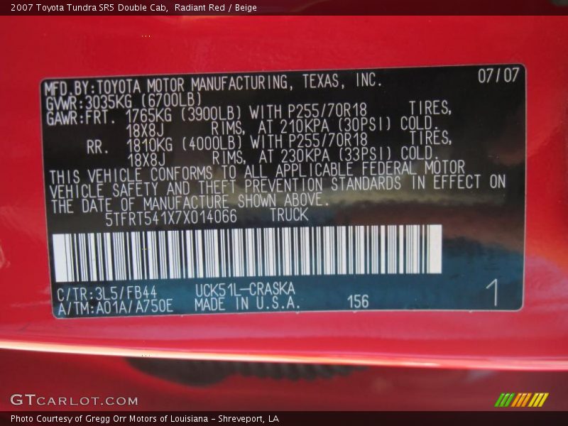 Radiant Red / Beige 2007 Toyota Tundra SR5 Double Cab