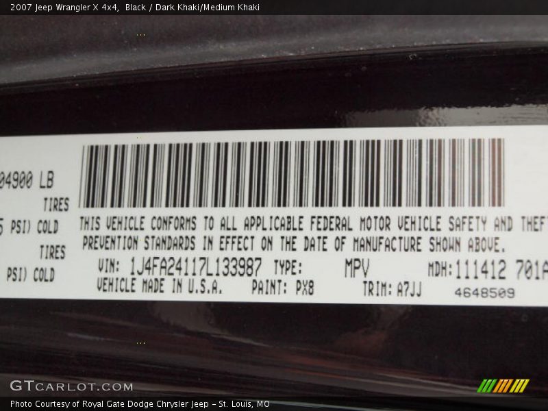 Black / Dark Khaki/Medium Khaki 2007 Jeep Wrangler X 4x4