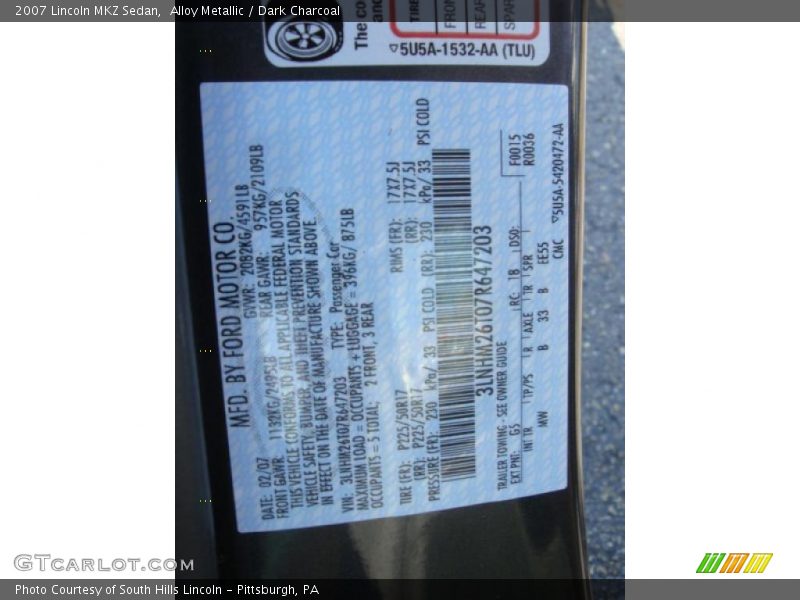 Alloy Metallic / Dark Charcoal 2007 Lincoln MKZ Sedan