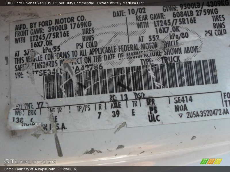 Oxford White / Medium Flint 2003 Ford E Series Van E350 Super Duty Commercial