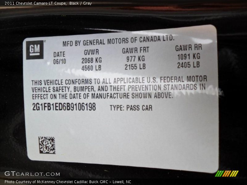 Black / Gray 2011 Chevrolet Camaro LT Coupe