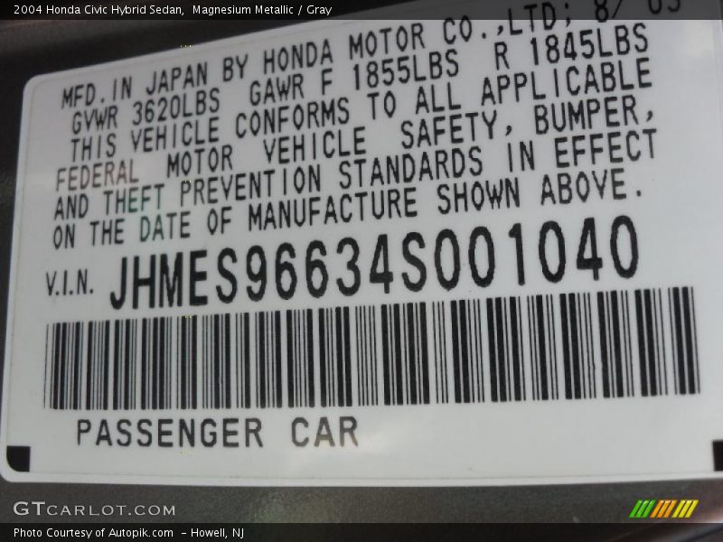 Magnesium Metallic / Gray 2004 Honda Civic Hybrid Sedan