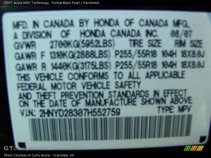 Formal Black Pearl / Parchment 2007 Acura MDX Technology