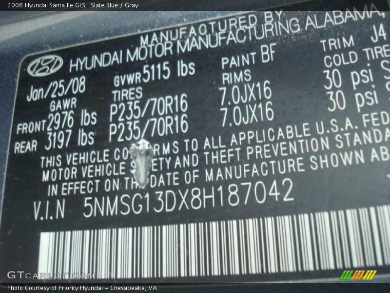 Slate Blue / Gray 2008 Hyundai Santa Fe GLS