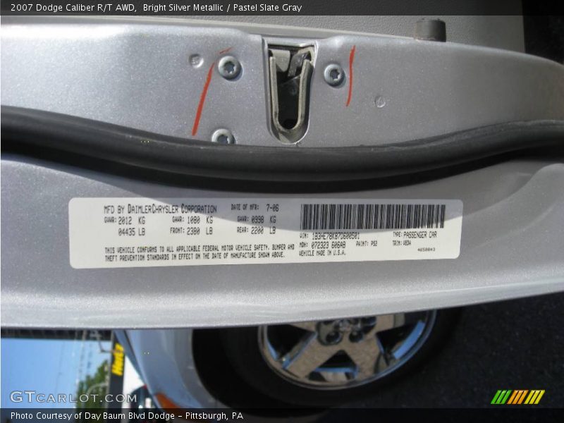 Bright Silver Metallic / Pastel Slate Gray 2007 Dodge Caliber R/T AWD