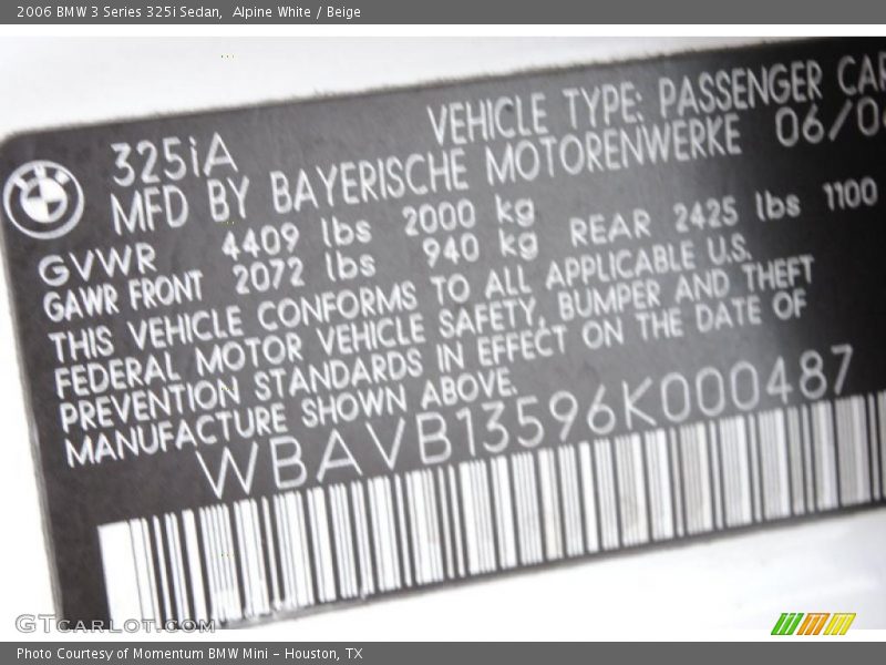 Alpine White / Beige 2006 BMW 3 Series 325i Sedan