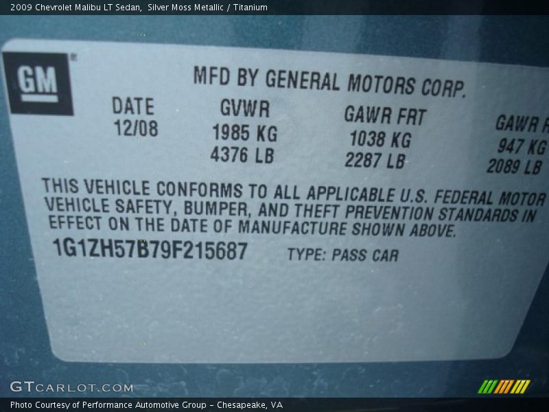 Silver Moss Metallic / Titanium 2009 Chevrolet Malibu LT Sedan