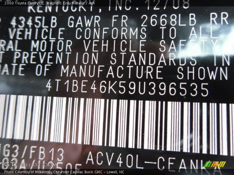 Magnetic Gray Metallic / Ash 2009 Toyota Camry LE