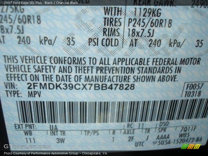 Black / Charcoal Black 2007 Ford Edge SEL Plus