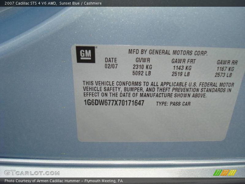Sunset Blue / Cashmere 2007 Cadillac STS 4 V6 AWD