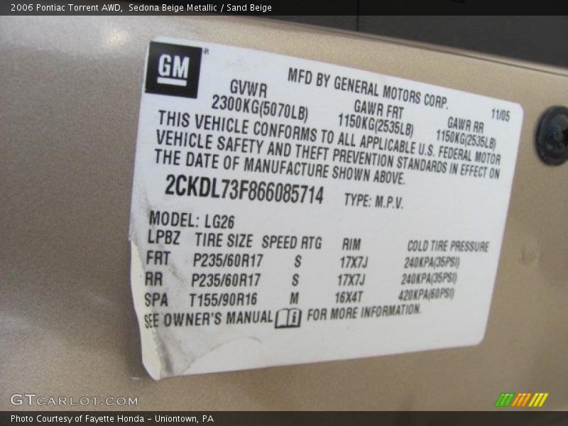 Sedona Beige Metallic / Sand Beige 2006 Pontiac Torrent AWD