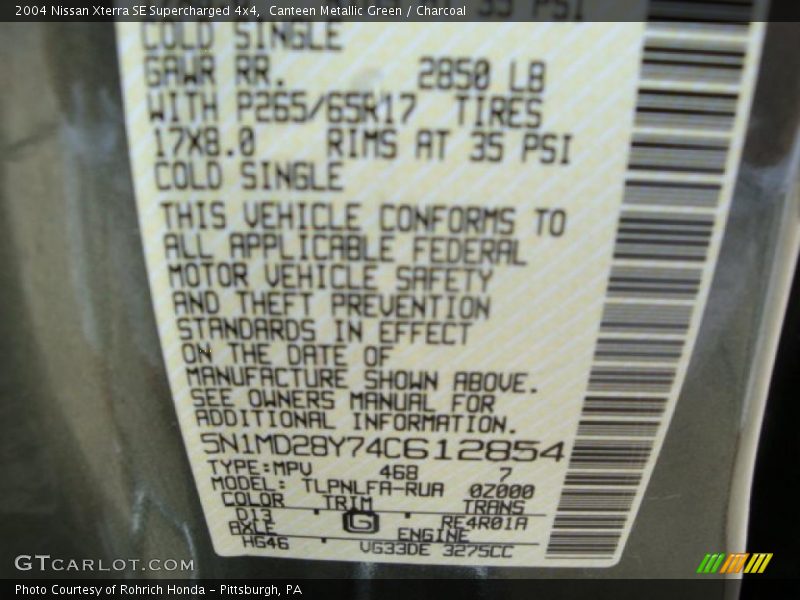Canteen Metallic Green / Charcoal 2004 Nissan Xterra SE Supercharged 4x4
