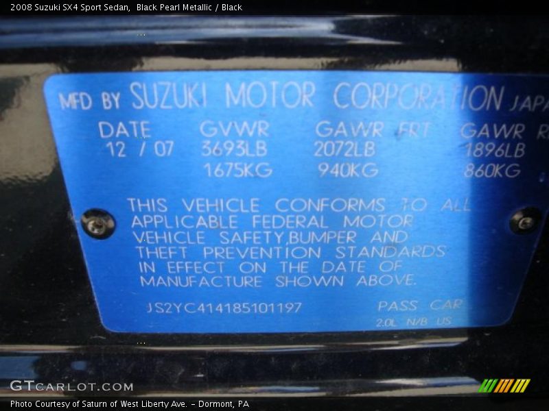 Black Pearl Metallic / Black 2008 Suzuki SX4 Sport Sedan