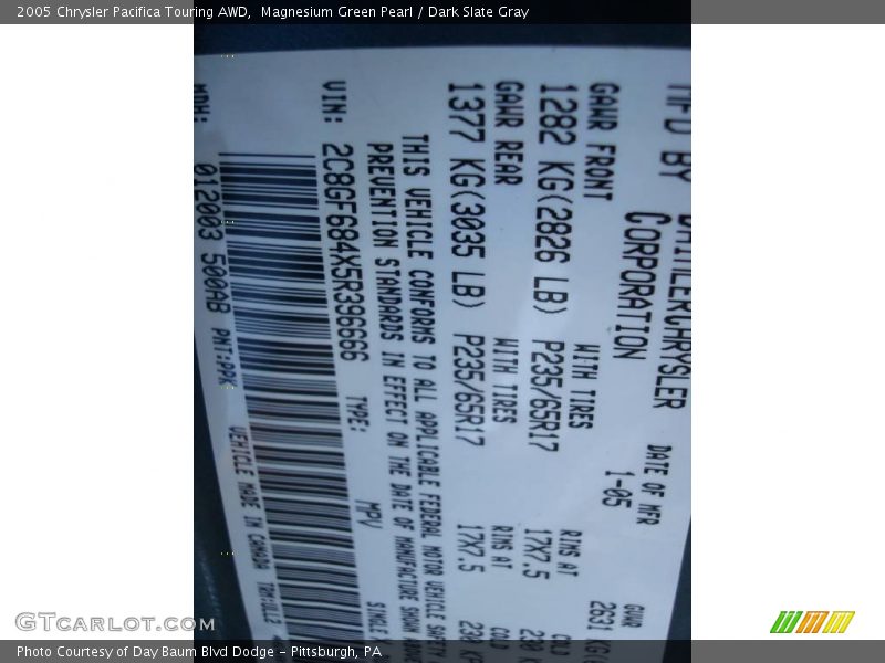 Magnesium Green Pearl / Dark Slate Gray 2005 Chrysler Pacifica Touring AWD