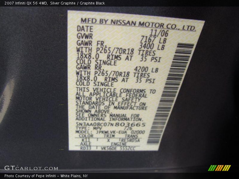 Silver Graphite / Graphite Black 2007 Infiniti QX 56 4WD