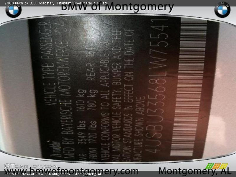 Titanium Silver Metallic / Black 2008 BMW Z4 3.0i Roadster