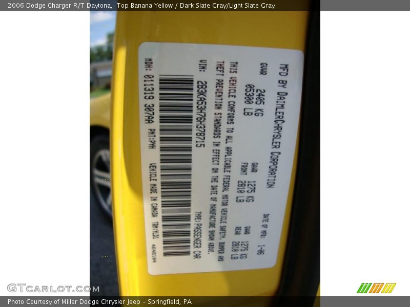 Top Banana Yellow / Dark Slate Gray/Light Slate Gray 2006 Dodge Charger R/T Daytona