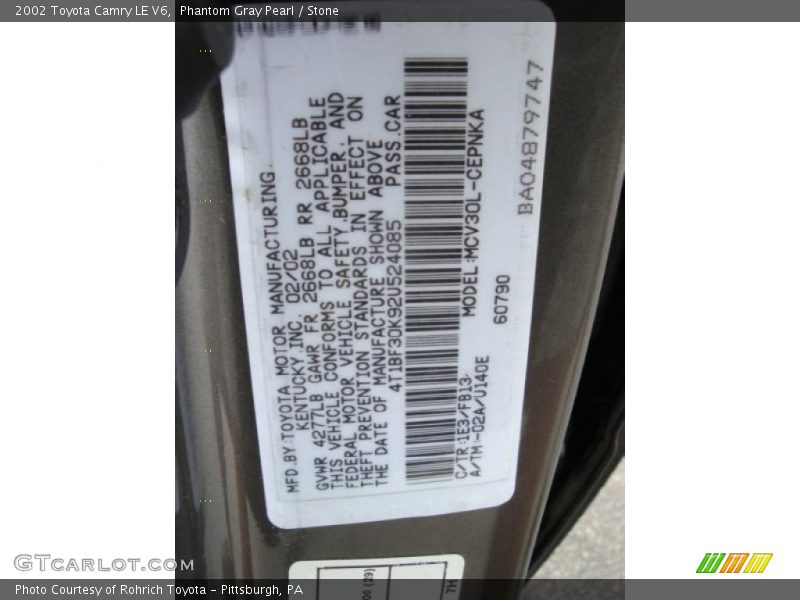 Phantom Gray Pearl / Stone 2002 Toyota Camry LE V6