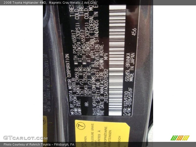Magnetic Gray Metallic / Ash Gray 2008 Toyota Highlander 4WD