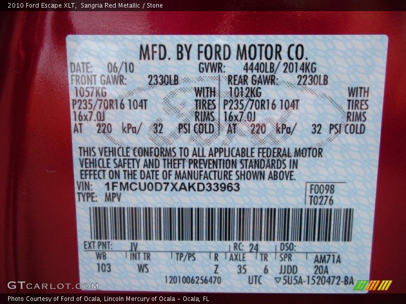 Sangria Red Metallic / Stone 2010 Ford Escape XLT