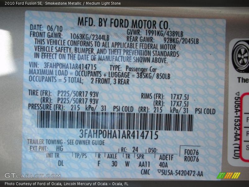 Smokestone Metallic / Medium Light Stone 2010 Ford Fusion SE