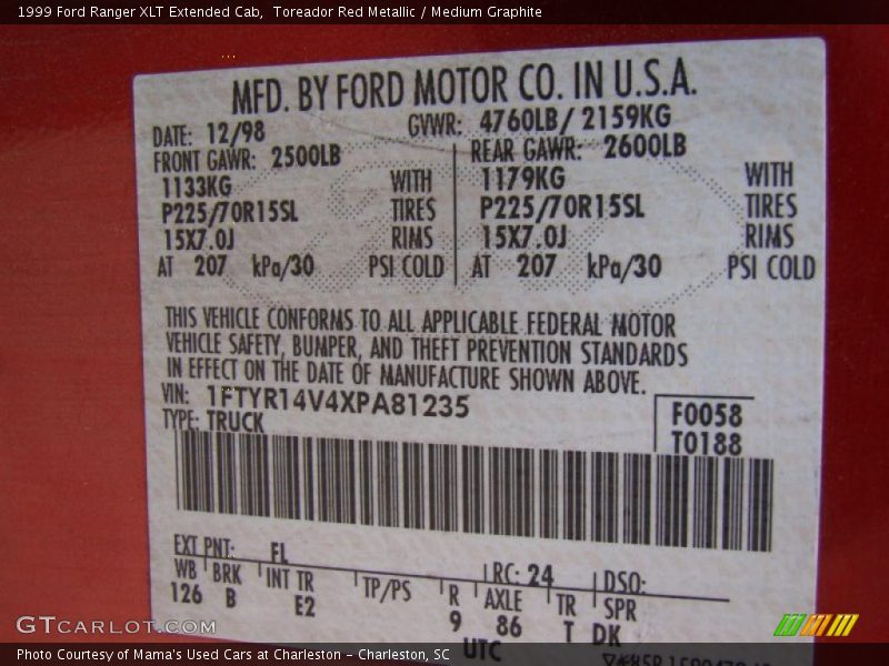 Toreador Red Metallic / Medium Graphite 1999 Ford Ranger XLT Extended Cab