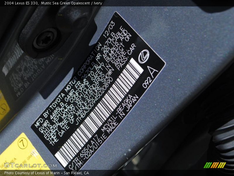 Mystic Sea Green Opalescent / Ivory 2004 Lexus ES 330
