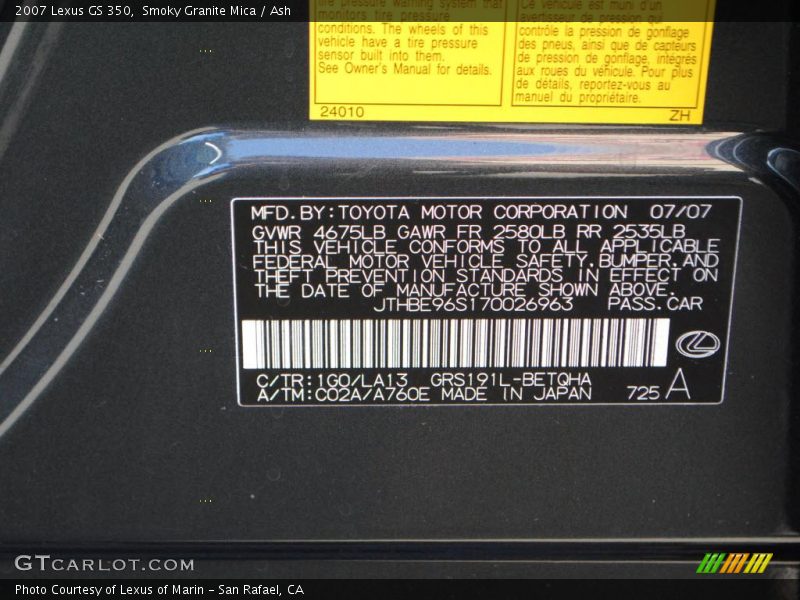 Smoky Granite Mica / Ash 2007 Lexus GS 350