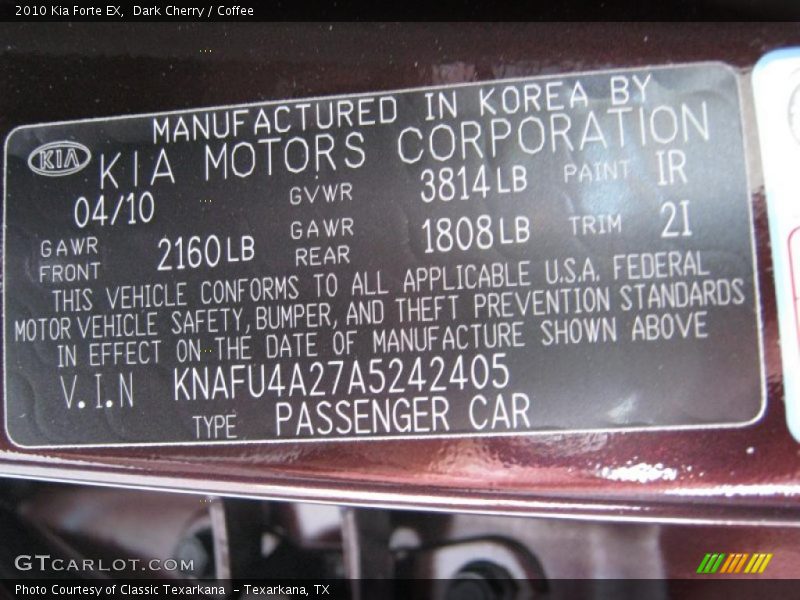 Dark Cherry / Coffee 2010 Kia Forte EX