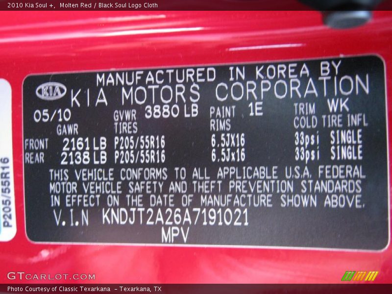 Molten Red / Black Soul Logo Cloth 2010 Kia Soul +