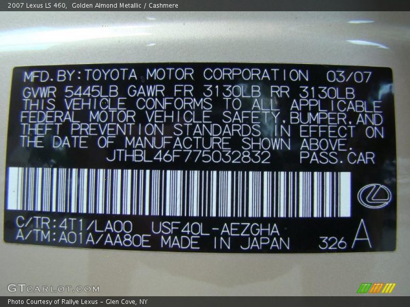Golden Almond Metallic / Cashmere 2007 Lexus LS 460