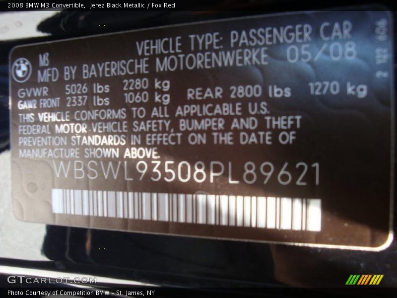 Jerez Black Metallic / Fox Red 2008 BMW M3 Convertible