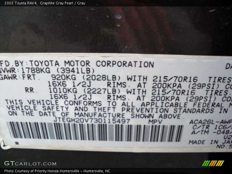 Graphite Gray Pearl / Gray 2003 Toyota RAV4