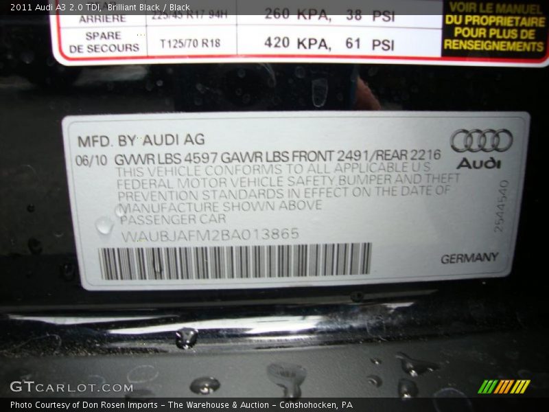 Brilliant Black / Black 2011 Audi A3 2.0 TDI