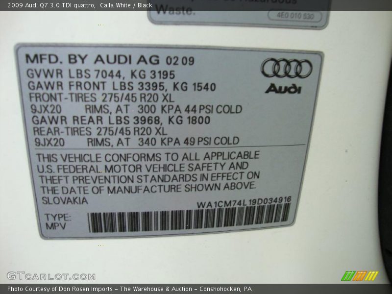 Calla White / Black 2009 Audi Q7 3.0 TDI quattro