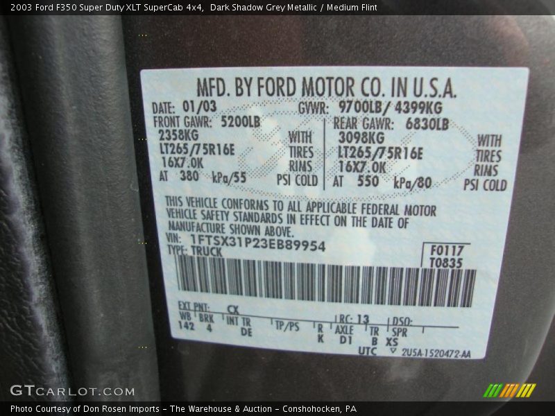 Dark Shadow Grey Metallic / Medium Flint 2003 Ford F350 Super Duty XLT SuperCab 4x4