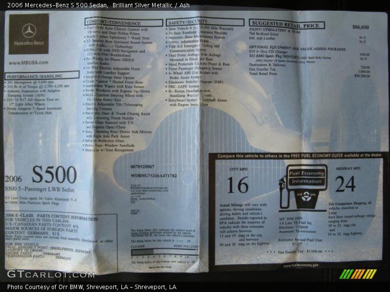 Brilliant Silver Metallic / Ash 2006 Mercedes-Benz S 500 Sedan