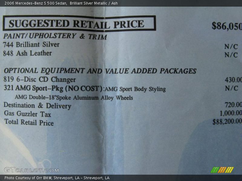 Brilliant Silver Metallic / Ash 2006 Mercedes-Benz S 500 Sedan