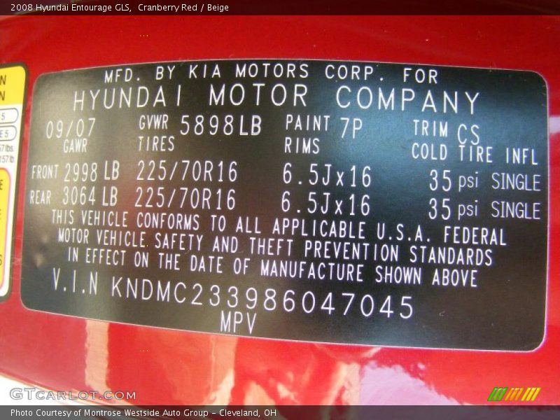 Cranberry Red / Beige 2008 Hyundai Entourage GLS